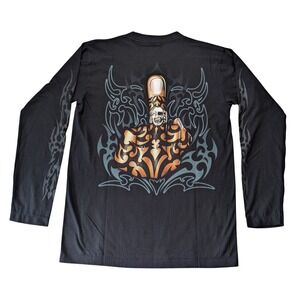 Vintage Y2K Rock Eagle Men's Medium Black Long Sleeve Tribal Biker Tattoo Shirt